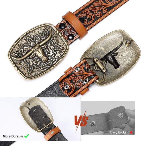 Western Cowboy Belts For Men Women, Mens Western Belt Bull Buckle Country😋 - Picture 5 of 7